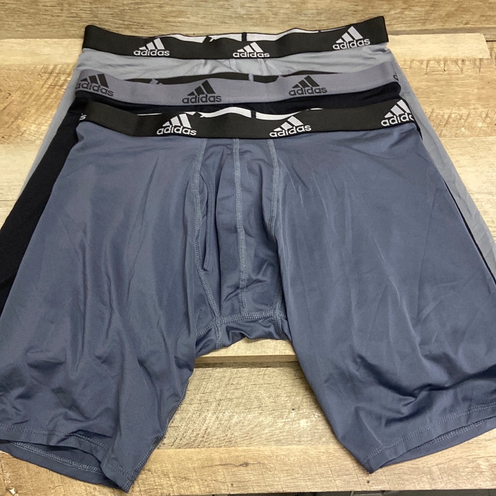 New Mens Adidas Performance Long Boxer Briefs 3 Pack Large Black Gray Athletic